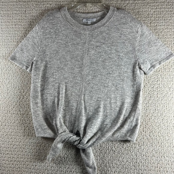 Madewell Women's Gray Knit Tie-Front Short Sleeve Top‎ - Picture 1 of 5